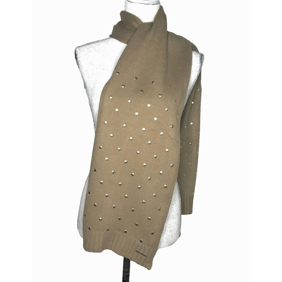Michael Kors Women's Studded Knit Scarf Camel Gold 67" X 10" - Picture 1 of 7